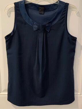 Ann Taylor Navy Sleeveless Bow-Front Shell Top